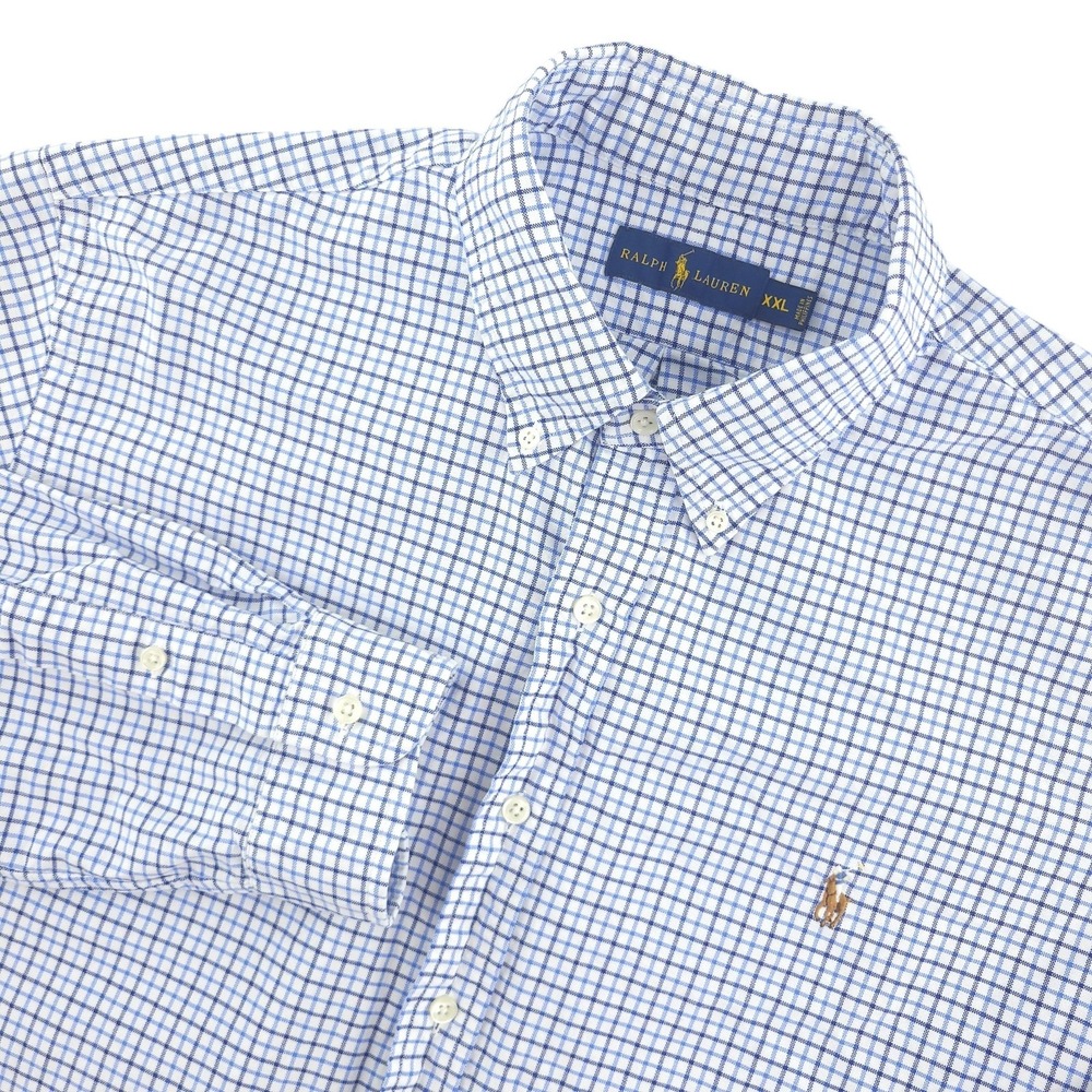 Ralph Lauren Shirt Mens 2XL Blue Check Long Sleeve Button‎ Down Cotton Casual